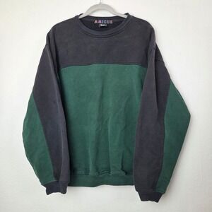 Amicus Sweatshirt Mens Large Black Green Colorblock Combed Cotton Pullover